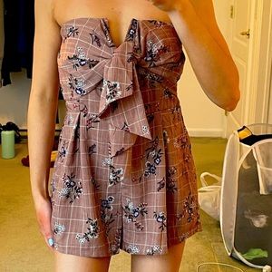 Olive scent strapless tie front romper